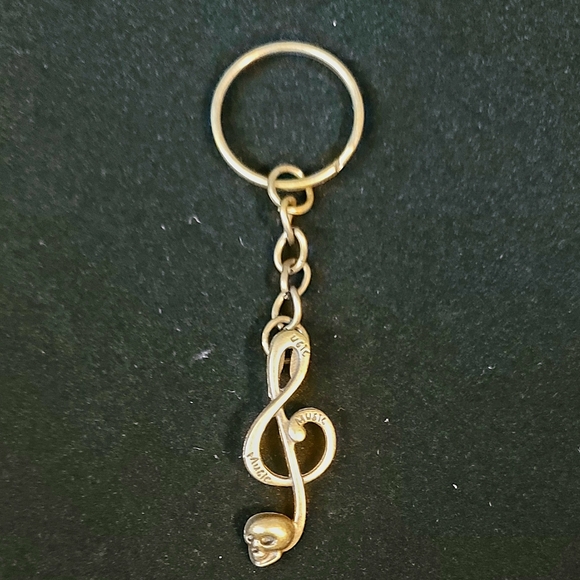 Brass Alloy Treble Clef Music Note With Skull Key Chain - Picture 1 of 3